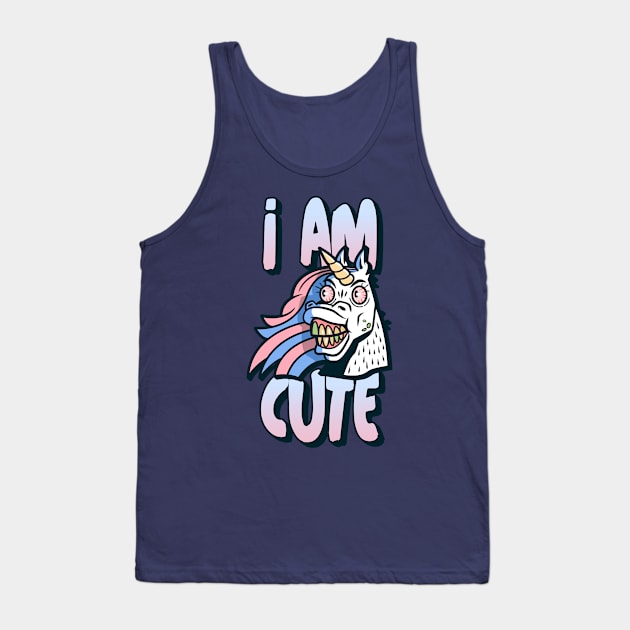 Crazy Unicorn Funny Cartoon Pony I am Cute Tank Top by InkyArt